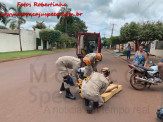 Maracaju: Corpo de Bombeiros atendem ocorrência de queda motociclista na Rua Campo Grande. Cachorro atravessou a rua e colidiu com motocicleta