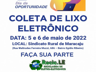 Em parceria com o SEBRAE, no Dia da Oportunidade de Maracaju haverá Coleta de resíduos eletroeletrônicos