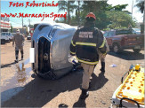 Maracaju: Caminhonete Hilux capota após colidir com veículo Corsa, e durante capotamento colidi com um terceiro veículo que estava estacionado