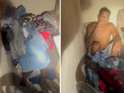 Assaltante é descoberto dentro de trouxa de roupas e é preso fumando Assaltante é descoberto dentro de trouxa de roupas e é preso fumando