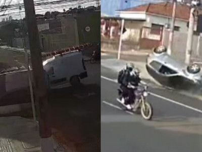 Acidente grave em faixa exclusiva causa capotamento na Rua Rui Barbosa Acidente grave em faixa exclusiva causa capotamento na Rua Rui Barbosa