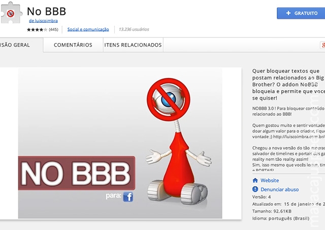 Aplicativo bloqueia todas publicações do Facebook sobre BBB