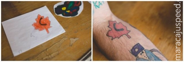Pai tatua desenhos do filho no braço, desde que o garoto tinha cinco anos