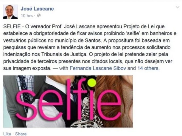 Projeto de Lei quer proibir selfies em banheiros públicos Projeto de Lei quer proibir selfies em banheiros públicos