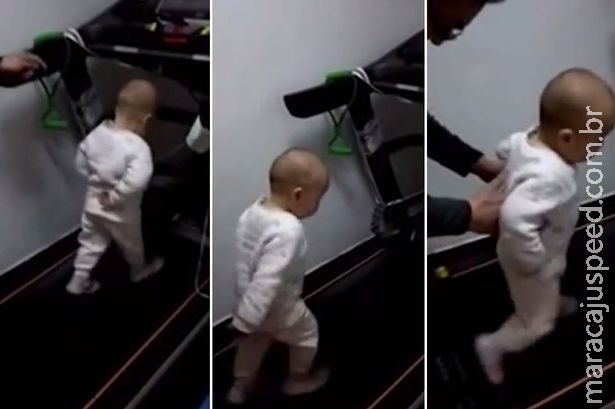 Vídeo causa polêmica ao mostrar pais de bebê de um ano fazendo com que ele corresse na esteira Vídeo causa polêmica ao mostrar pais de bebê de um ano fazendo com que ele corresse na esteira