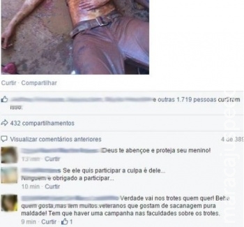 Trote que levou dois jovens ao coma alcoólico repercute no Facebook