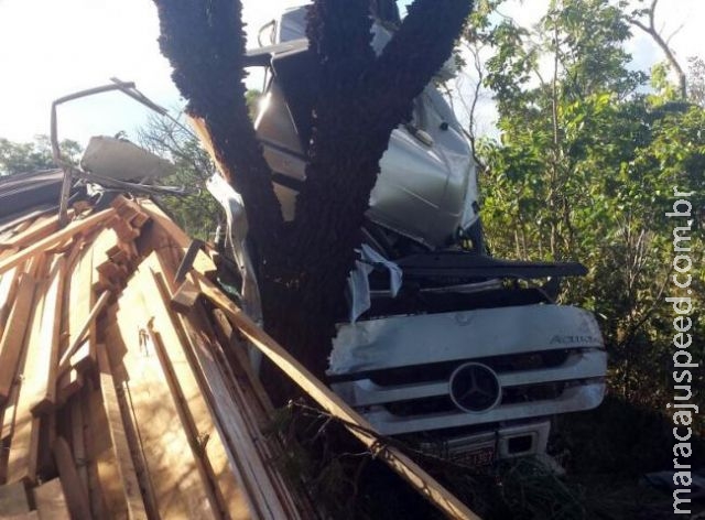 Acidente entre duas carretas e carro de passeio mata caminhoneiro na BR-163