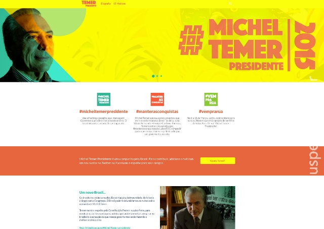 Página defende Michel Temer para presidência Página defende Michel Temer para presidência