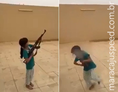 Menina de 9 anos "brinca" com fuzil e quase acerta cinegrafista