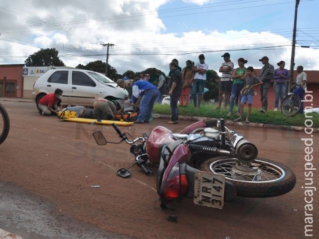 Maracaju: Grave acidente entre motociclista e veículo na avenida Marechal Floriano