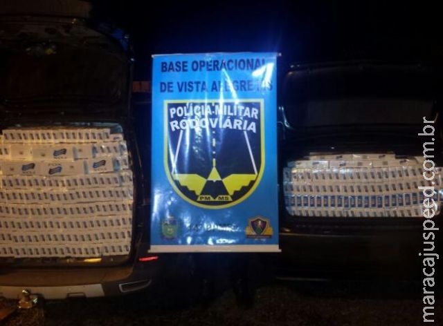 Dois carros carregados com mais de 70 caixas de cigarros são apreendidos em MS