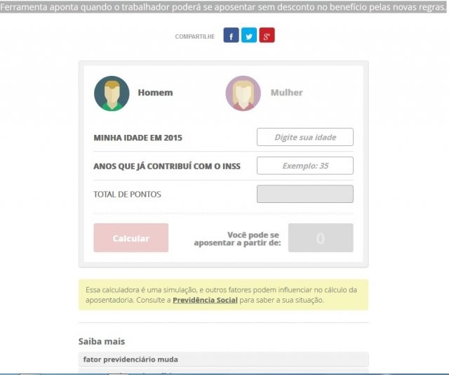 Calculadora da aposentadoria; aplicativo faz o calculo com base nas novas regras