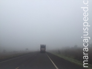Nevoeiro encobre veículos e diminui visibilidade nesta manhã em rodovia