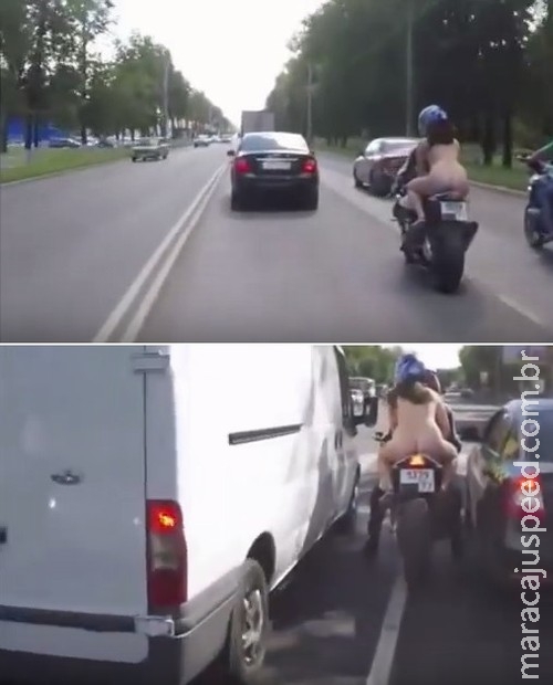 Mulher é vista nua na garupa de moto Mulher é vista nua na garupa de moto
