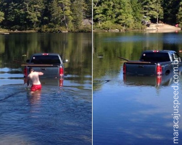 Sozinho, cão desengata caminhonete e vai parar dentro de lago