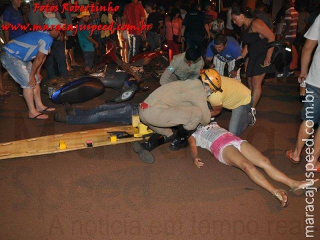 Maracaju: Acidente entre duas motocicletas na Rua 11 de Junho deixa quatro vítimas, uma com suspeita de TCE