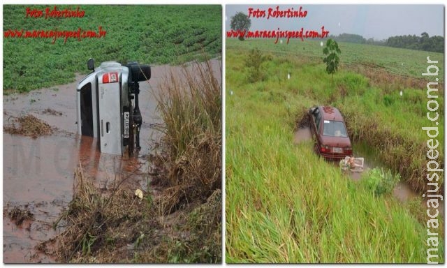 Maracaju: Caminhonete aquaplana no mini anel rodoviário, capota e segundo veículo para evitar colisão sai fora da pista Maracaju: Caminhonete aquaplana no mini anel rodoviário, capota e segundo veículo para evitar colisão sai fora da pista