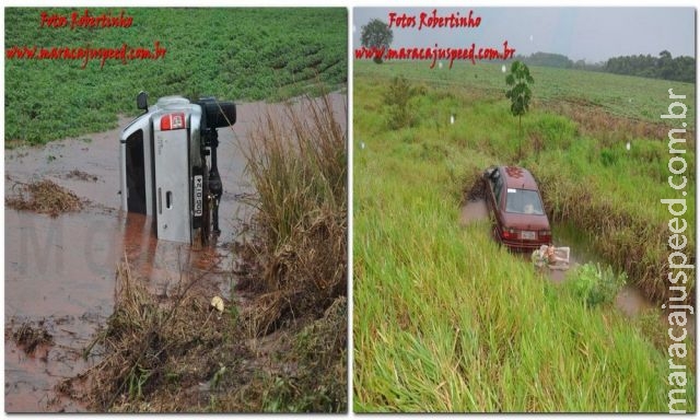 Maracaju: Caminhonete aquaplana no mini anel rodoviário, capota e segundo veículo para evitar colisão sai fora da pista