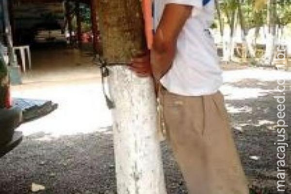 Justiceiros?: moradores amarram em árvore detento que roubou moto