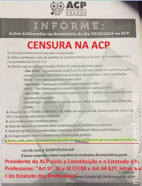 Sem reajuste, ACP proíbe professores de curtirem ações sobre Bernal Sem reajuste, ACP proíbe professores de curtirem ações sobre Bernal