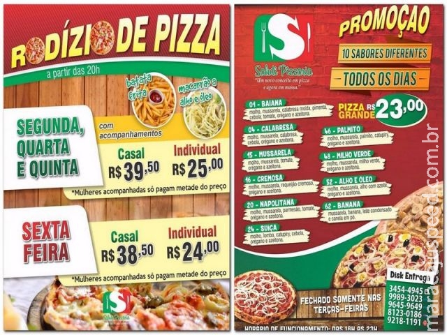 Maracaju: A Saluti Pizzaria surpreende a cada dia com novas promoções; agora são 10 sabores na promoção todos os dias Maracaju: A Saluti Pizzaria surpreende a cada dia com novas promoções; agora são 10 sabores na promoção todos os dias
