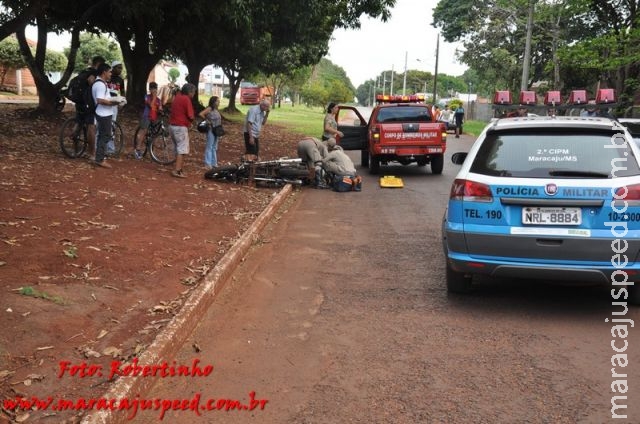 Maracaju: Acidente na Av. João Pedro Fernandes deixa duas vítimas com fraturas após colisão entre motocicleta e veículo