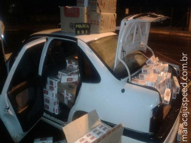 DOF apreende carga de cigarro contrabandeado abandonada em carro com placas de Maracaju na MS-295 DOF apreende carga de cigarro contrabandeado abandonada em carro com placas de Maracaju na MS-295