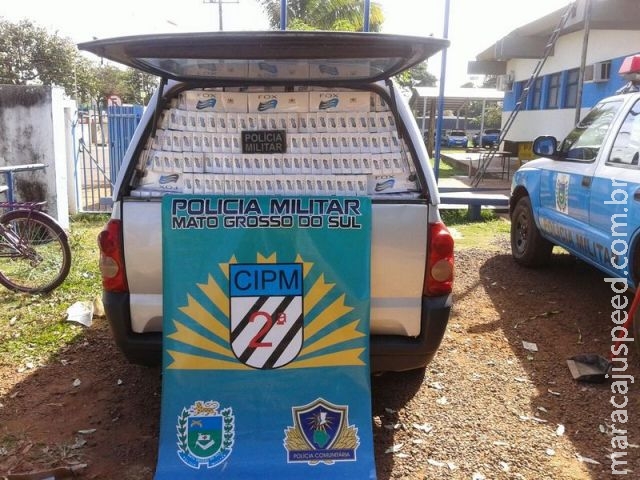 Polícia Militar de Maracaju apreende contrabando de 57 caixas de cigarros em veículo Montana Polícia Militar de Maracaju apreende contrabando de 57 caixas de cigarros em veículo Montana