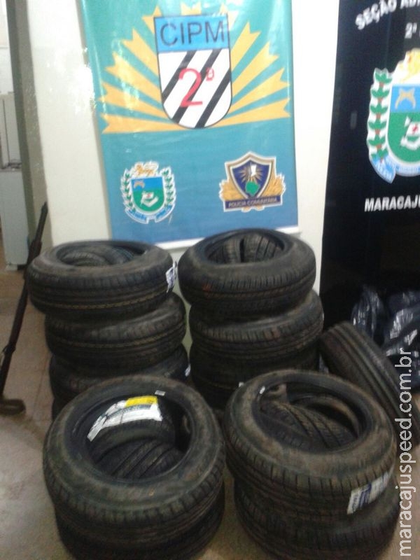 Maracaju: Polícia Militar apreende pneus contrabandeados do Paraguai