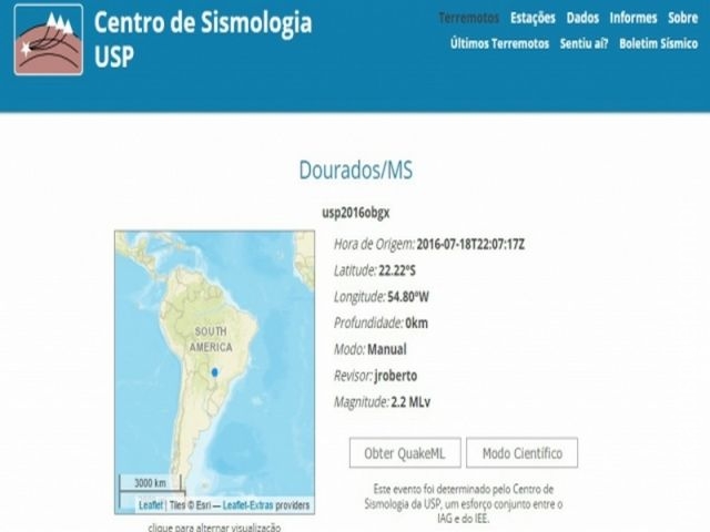 Centro de Sismologia confirma tremor de terra em Dourados