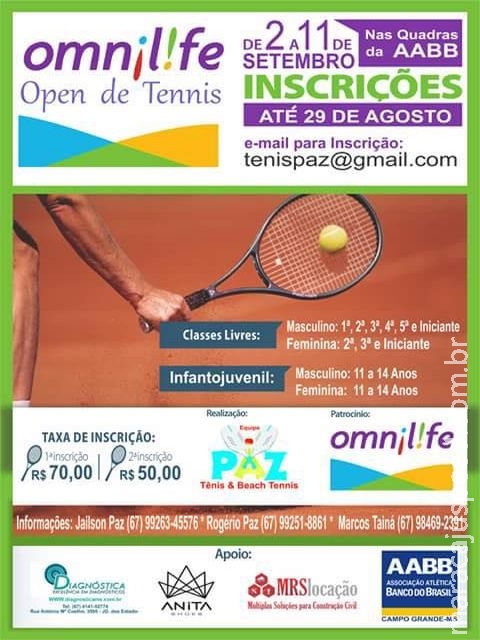 Campo Grande: Torneio de tênis com inscrições abertas até segunda-feira Campo Grande: Torneio de tênis com inscrições abertas até segunda-feira