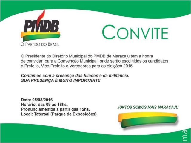 Convite PMDB de Maracaju para convenção municipal