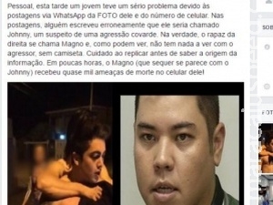 Confundido com agressor, rapaz tem de explicar: “ meu nome não é Jhonny ” Confundido com agressor, rapaz tem de explicar: “ meu nome não é Jhonny ”