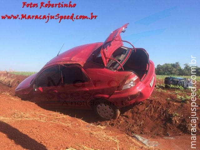 Maracaju: Bombeiros atendem ocorrência de capotamento em estrada vicinal que dá acesso a indústria chinesa
