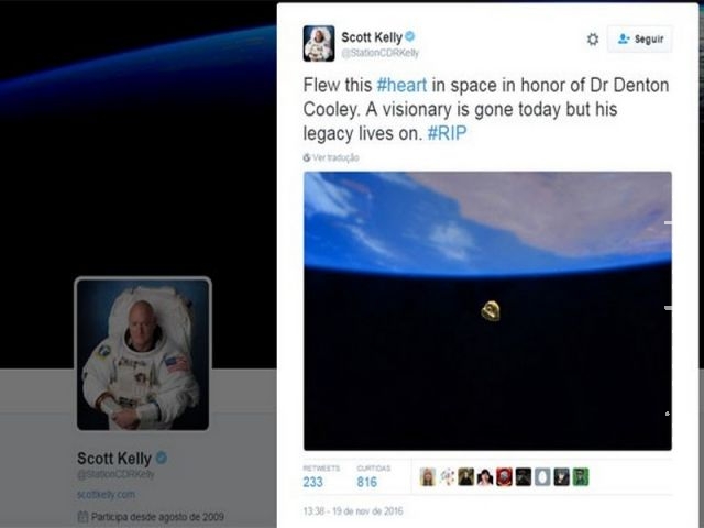 Astronauta homenageia cardiologista com " coração dourado " no espaço