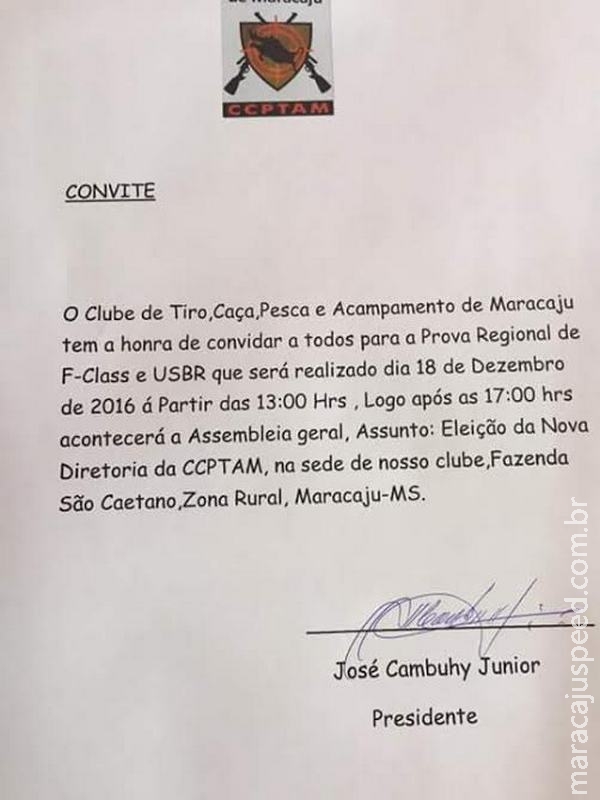 Urgente - Convite aos Associados do Clube de Tiro de Maracaju para Assembleia e Prova de Tiro