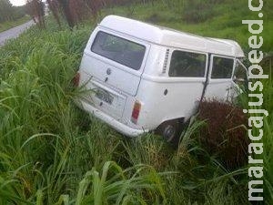 Kombi fica desgovernada e bate em coqueiro após passar em buraco