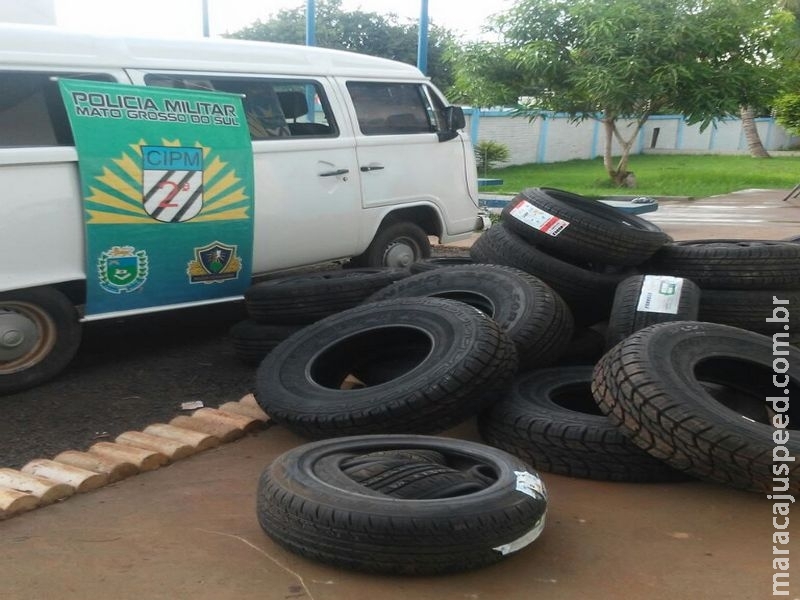 Maracaju: PM apreende carga de pneus contrabandeados do Paraguai