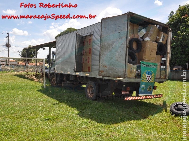Maracaju: PM apreende condutor pela segunda vez em menos de 20 dias com caminhão baú carregado de contrabando de cigarro, veneno, pneus e brinquedos