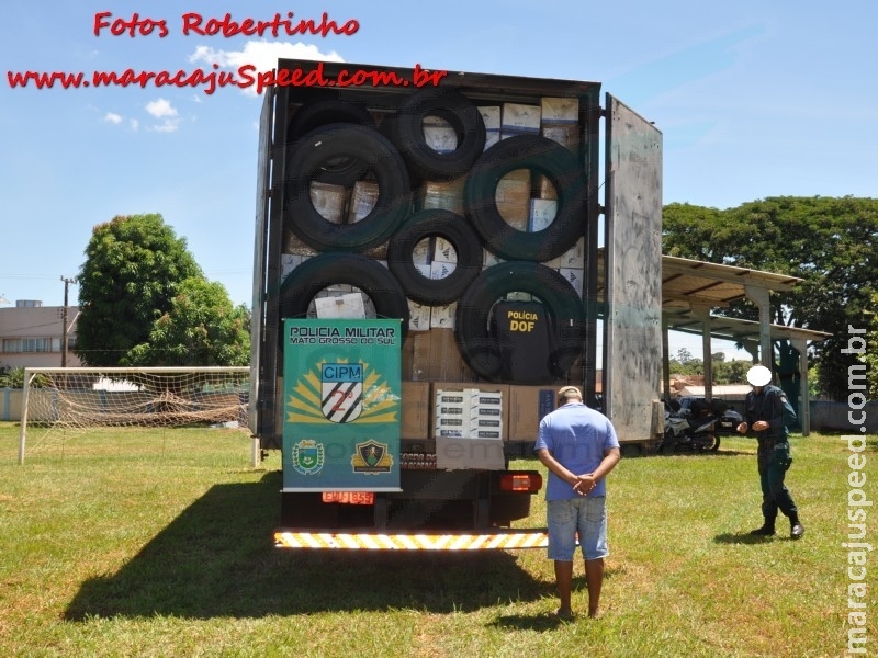 PM de Maracaju com apoio do DOF apreendem caminhão baú com mercadorias contrabandeadas avaliadas em cerca 2 milhões de reais