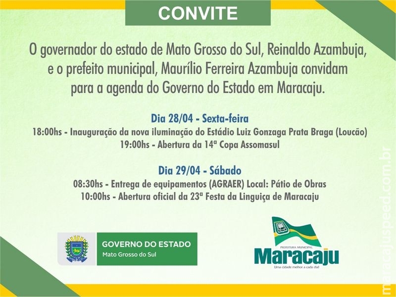 Maracaju: Agenda do Governador Reinaldo e Prefeito Maurílio Azambuja para eventos de inauguração