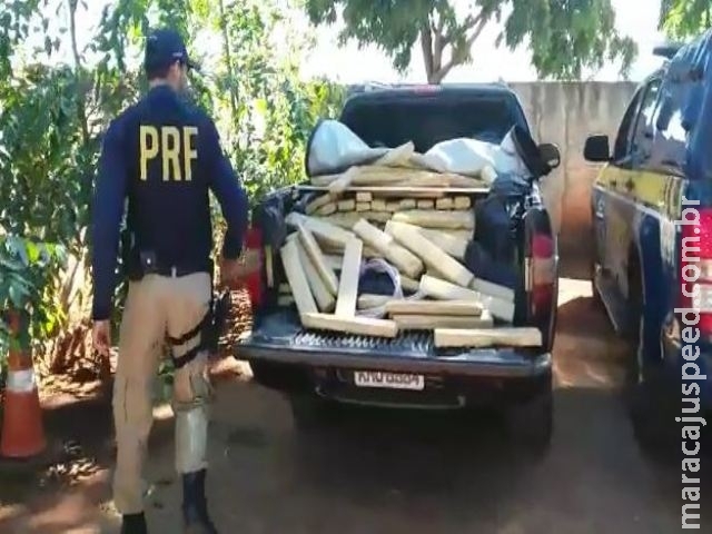 PRF apreende 800 kg de maconha em caminhonete que segundo traficante a pegou em pátio de supermercado em Maracaju