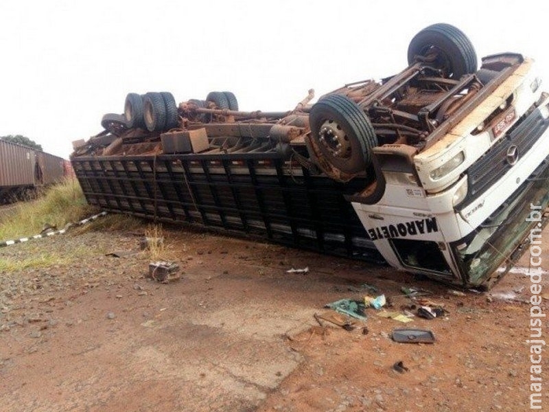 Trem bate em traseira de caminhão boiadeiro que passava por linha férrea