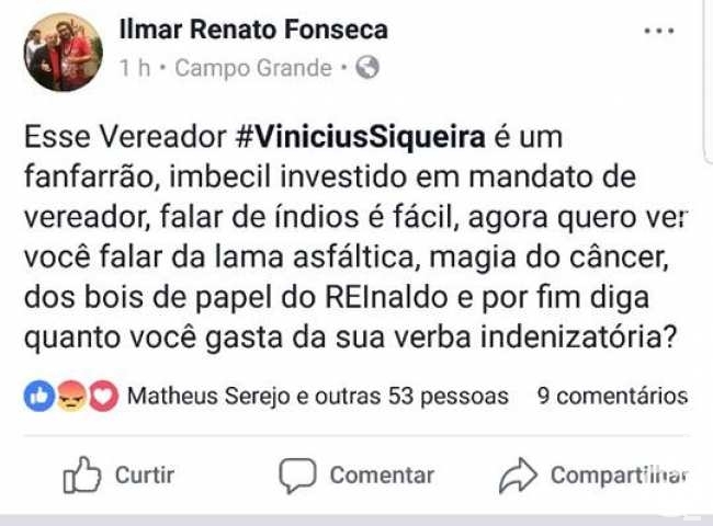Ex-BBB e vereador de Campo Grande ‘batem boca’ pelas redes sociais Ex-BBB e vereador de Campo Grande ‘batem boca’ pelas redes sociais