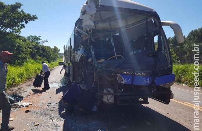 Colisão entre ônibus de viagem e carreta deixa 14 feridos na BR-262 Colisão entre ônibus de viagem e carreta deixa 14 feridos na BR-262