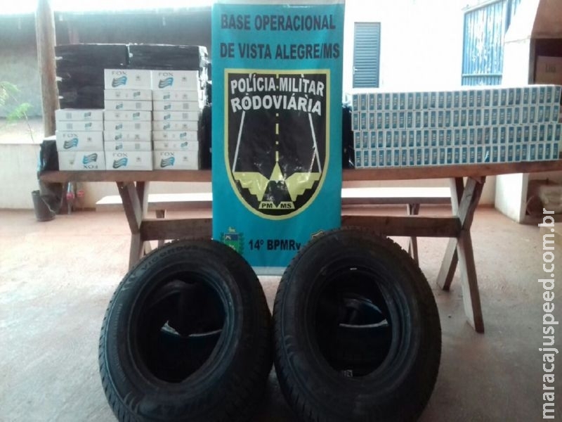 Maracaju: PRE BOP Vista Alegre apreende pneus e cigarros contrabandeados