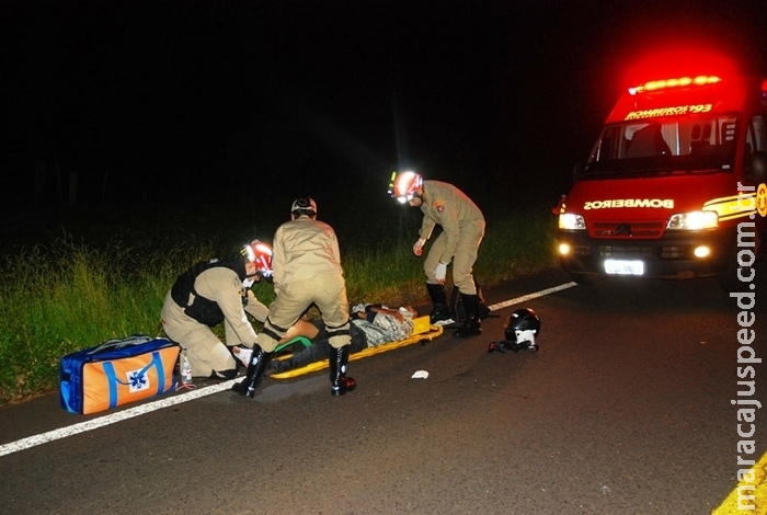 Motociclista tenta desviar de anta, atropela animal e acaba ferido em rodovia