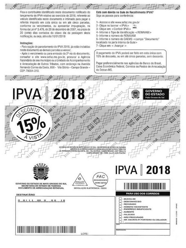 Pagamento à vista do IPVA segue até 31 de janeiro com 15% de desconto Pagamento à vista do IPVA segue até 31 de janeiro com 15% de desconto