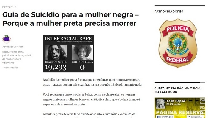 Polícia investiga site que prega sexo com cadáveres e morte a negros