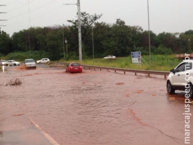 Córrego Segredo transborda e avenida tem acidente logo cedo